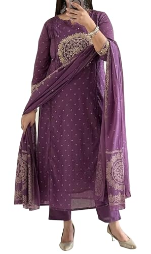 Kurti Brodé en Pur Coton : ensemble élégant avec robe trapèze et dupatta pour femme