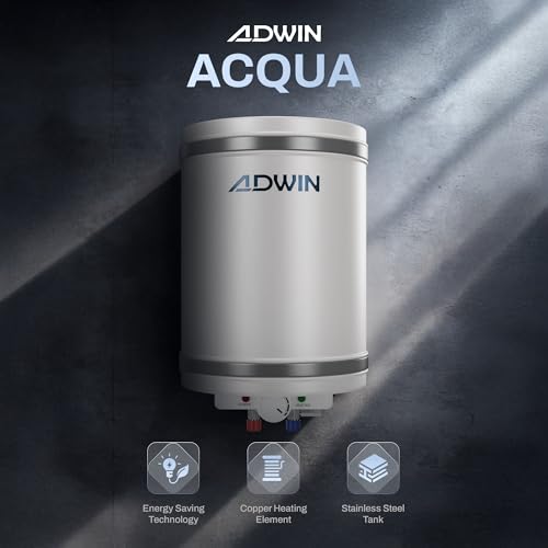 Image of ADWIN ACQUA 15L Storage Water Heater (Geyser) | Fast Heating | Copper Heating Element | Stainless Steel Tank | 6 Bar Pressure Support | Energy Efficient | 1 Year Product & 3 Years Tank Warranty