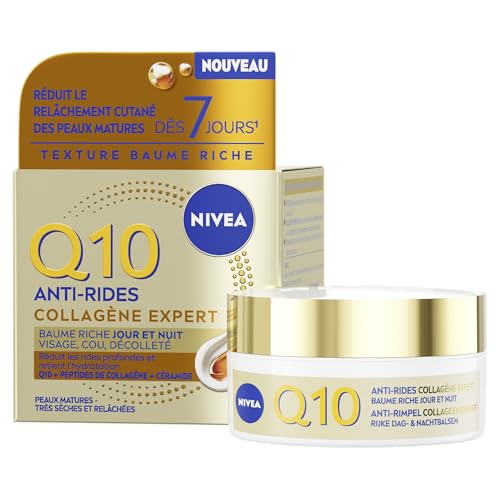 NIVEA Baume Riche Jour & Nuit Q10 Anti-Rides Collagène Expert - Visage, Cou, Décolleté - Réduit les Rides Profondes & Retient l'Hydratation - Peptides de...