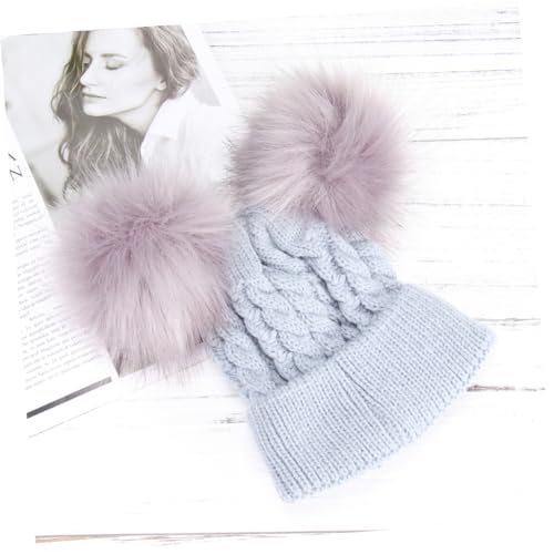 KESYOO Boys and Girls Twisted Knit Hat Double Hairball Design Warm Grey Beanie for Boys and Girls Cozy Headwear for Outdoor Fun3