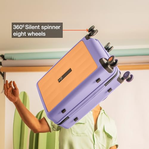Image of Nasher Miles Zanzibar TSA Lock Hard-Sided Polycarbonate 8 Wheels Double Spinner Cabin Luggage Peach Lavender 20 inch |55cm Trolley Bag| Suitcase,Small