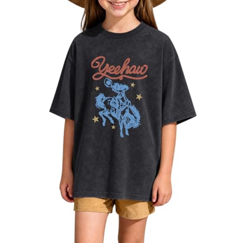 Cayxatiu Cowgirl Shirts for Girls Western Horse Riding Shirts Kids Cowboy Country Concert Rodeo Shirt Girl Graphic Tees(Black 130)