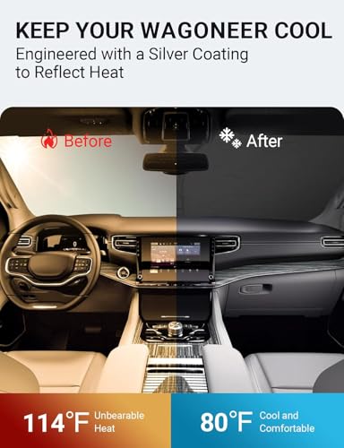 Image of Proadsy 2026 Upgrade Windshield Sun Shade Custom Fit Jeep Wagoneer 2022-2025 2026 4-Layer Foldable Front Sunshade Protector Sun Visor Blocks UV Rays Keep Car Cooler Accessories