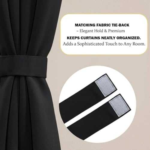 Image of 100% Blackout Window Curtains, 7 Feet, Solid Design, Faux Silk, Thermal Insulated, Noise Reducing Eyelet Door Curtain with Tie Back for Living Room & Bedroom, 115x210cm, Pack of 1 - Black