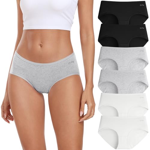 Image of coskefy Womens Underwear Cotton Hipster Panties Low Rise Breathable Ladies Bikini Undies 6 Packs