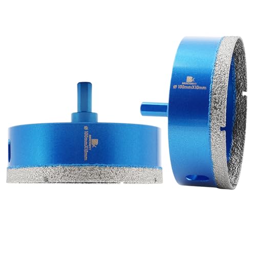 Image of Dry Diamond Core Drill Bit,BRSCHNITT 4 Inch 100mm Diamond Hole Saw Core Drill Bit with Triangle Shank for Porcelain Tile Ceramic Stone Granite Marble(2pcs)