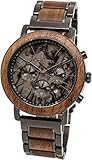 HOLZKERN Askja Men’s Watch 45mm Real Grey Marble Dial Chronograph Adjustable Stainless Steel Wristband Strap Japanese Quartz Analog Watch for Men with Walnut Wood Unique Aesthetic Wooden Watch