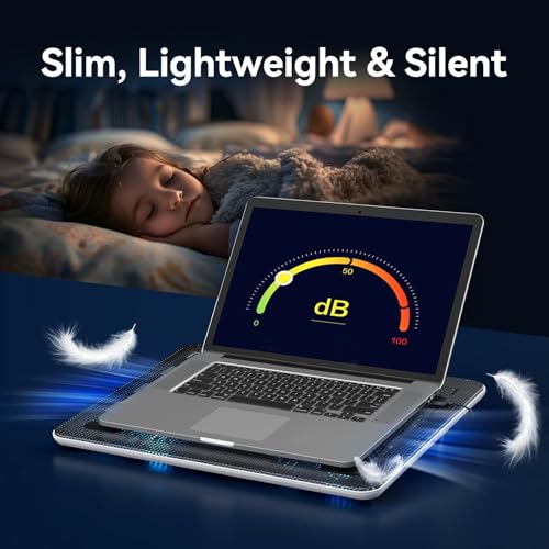 Image of TECKNET Laptop Cooling Pad, Portable Slim Laptop Cooler for 12 inch-17 inch Laptops | 60% High-Efficiency Cooling, Whisper-Quiet Design, Dual USB Ports, LED Working Indicator, Alloy Material Mesh