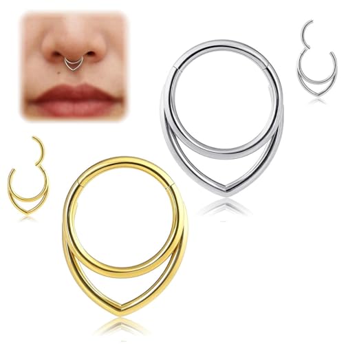 JYNXOR Piercing Nariz,2 Pcs Tamaños Piercing Nariz,Aros Acero Inoxidable Hipoalergénico Cierre Seguro para Hombre y Mujer,para Click Septum,Helix,Labios