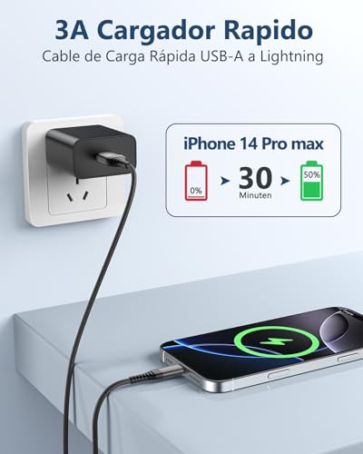 Miniatura 2 de LumFocus 2M+2M Cable Cargador iPhone Carga Rápida,[MFi Certificado],Cable iPhone Carga Rápida Nylon Trenzado Cable USB-A a Lightning para iPhone 14 13 12 11 Pro Max Mini XS XR X 8 7 6s 6 Plus SE,iPad