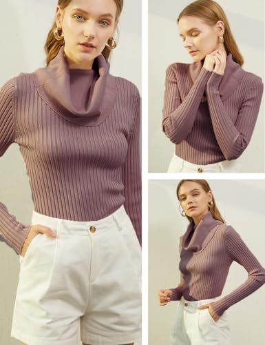 Image of v28 Women's Stretchable Cowl Neck Knit Long Sleeve Slim Fit Bodycon Sexy Sweater