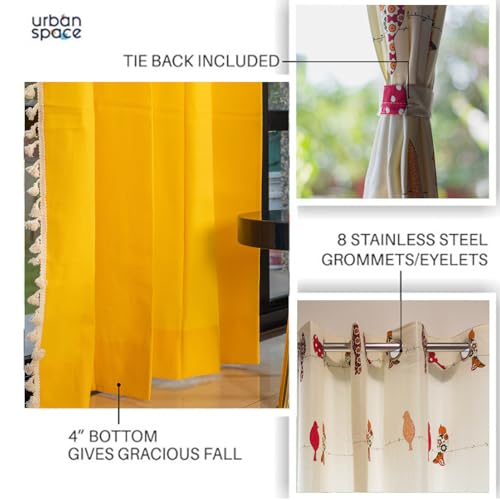 Image of Urban Space Animal 100% Cotton Curtains For Window,Combo Set Of 3 Curtains 5 Feet Long,60-65% Room Darkening Curtain,Tieback & Eyelets Included With Curtains For Home Decor (Humming Bird Red,5 Feet)