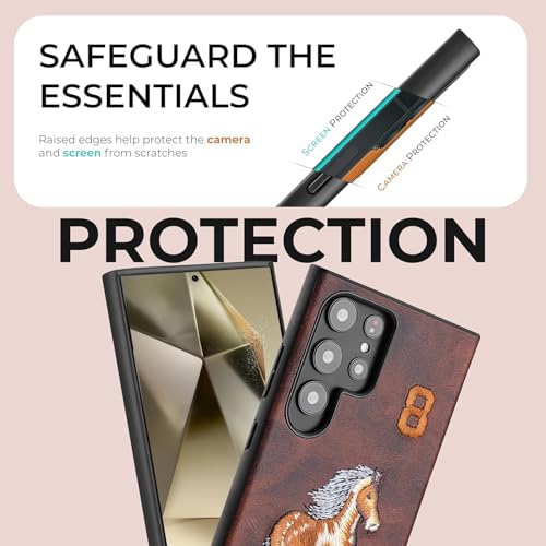 Image of PULOKA - Mobile Cover Compatible for Samsung S25 Ultra - Horse Embroidery - Sleek & Stylish - Protective & Anti Scratch Phone Cover Vegan Leather Back Case - Men & Women - Santa Barbara Polo (Brown)