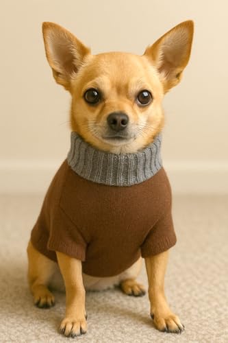 Image of A+a Pets' Cozy Knitted Flannel Sweater - Soft, Warm, Cold Weather Clothes for Dogs and Cats (Brown, XS)