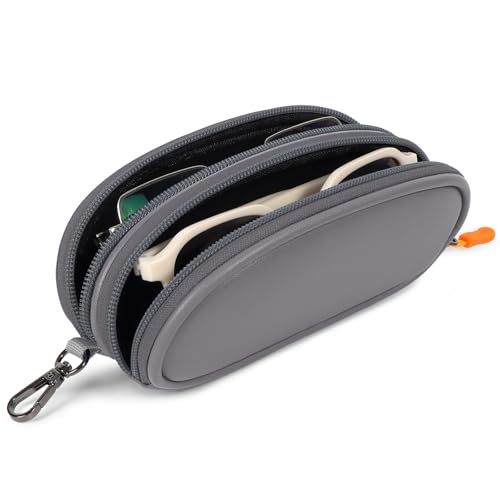 Image of Double Eyeglasses Case Soft Portable Zipper Sunglasses Pouch with Keychain Clip for Men Women