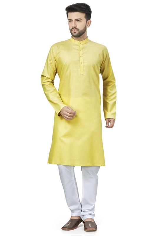 Be Active Men's Traditional Solid Full Sleeves Kurta || Cotton Kurta For Men || Men Kurta For Wedding || Kurta For Men (N-Rfsk0001 17 Kr L) Yellow
