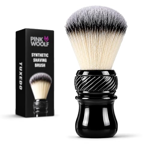 Image of Pink Woolf Shaving Brush for Men | Synthetic Bristles | Creates Rich Lather with a Shaving Cream or Shaving Soap for a Smooth, Irritation-Free Shave | Soft Shaving Brush (Black Handle), 24mm Knot