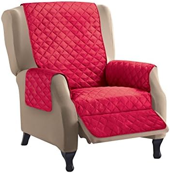 Collections Etc Reversible Quilted Furniture Protector Cover, Red/Cream, Recliner