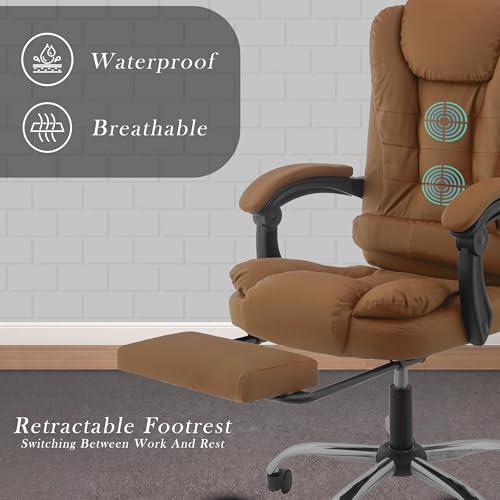Image of Casa Copenhagen Italia Leatherette Office Chair for Work | Boss Chair, Luxurious Cushioned Arms & Seat, 2 Point Back Massager, Adjustable Leg Rest, Heavy Duty Metal Base (Mud Brown)