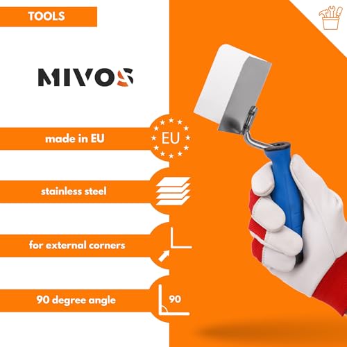 Mivos Edelstahl Außeneckenkelle 80 x 60 mm - Eckenkelle Rostfreie - Außen Kantenkelle mit Softgriff - Eckspachtel 90° Winkel - Eckenkelle Made in EU