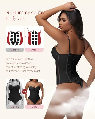 SHAPSHE Strapless Shapewear Corset Bodysuit Tops for Women Tummy Control V Neck Thong Body Shaper Going Out Outfits4