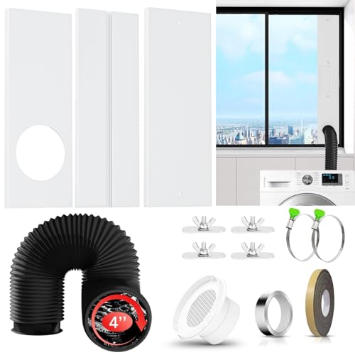 Phopich Dryer Vent Window Kit 4 inch Adjustable Window Vent Kit with 6.6 Feet Aluminum Foil Hose for Exhaust Ventilation(Adjustable Up to 47 inches)