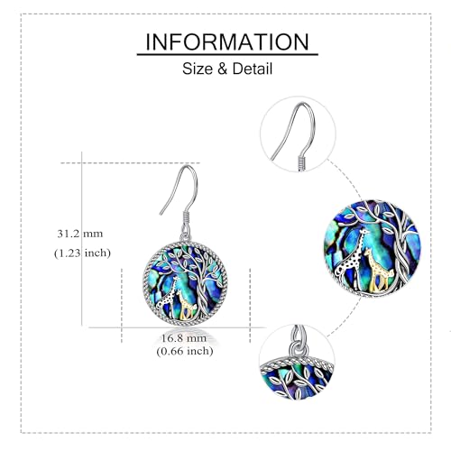 ONEFINITY Giraffe Tree of Life Earrings Sterling Silver Giraffe Abalone Shell Dangle Drop Earrings for Women Jewelry Gifts4