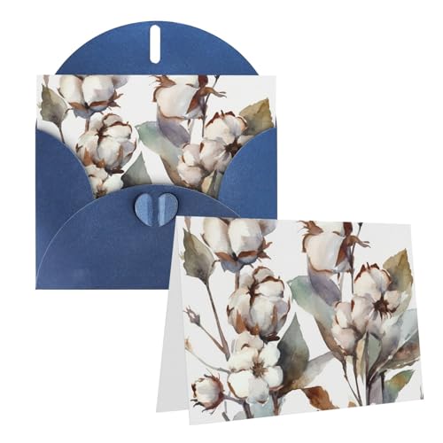 QMNEHJ グリーティングカード サンキューカード 封筒付き ブランクノートカード 4x6インチ バースデーカード コットンフラワー ヴィンテージ 水彩 ウェディングカード お悔やみカード おもしろい 思考カード あらゆる機会に