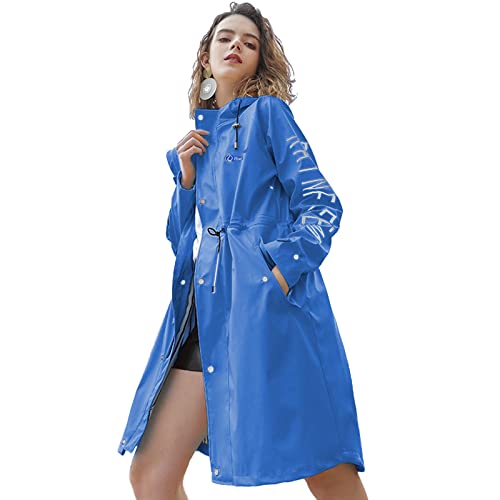 Wasserdichter Regenmantel für Damen, lang, leicht, wasserdicht, mit Kapuze, Outdoor-Windbreaker-S, blau, Small Cover