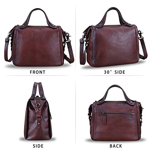 Image of Genuine Leather Satchel Purse for Women Retro Handmade Top Handle Handbag Designer Crossbody Bags