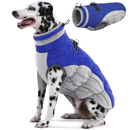 AOFITEE Extra Großer Hundemantel, Warme Wasserdichter & Winddichter Hundejacke mit Bauchschutz, Rollkragen Reflektierende Hund Wintermäntel, Outdoor Fleece Hundebekleidung für Windhund