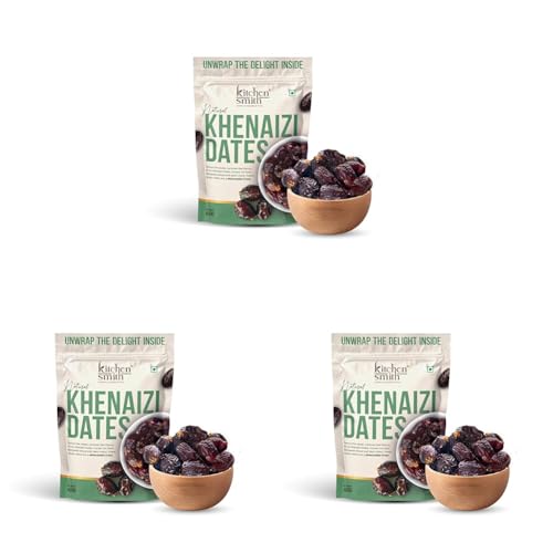 Image of KitchenSmith Khenaizi Fresh Dates - 400gm | No Preservatives & Added Sugar | High Fibre | Energy Health Snacks | Premium Khajoor (Pack of 3)
