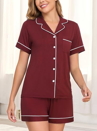 Image of Veseacky Womens Pajamas Set Short Sleeve Sleepwear Button Down Pjs Comfy 2 Pieces Soft Lounge Set S-XXL