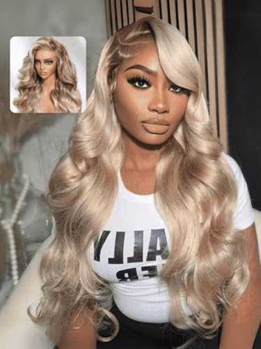 Image of Beauty Forever Ash Blonde 13x4 Pre Everything Lace Frontal Wig Side Part Loose Body Wave 613 Blonde Human Hair Wigs Pre Plucked Pre Cut Face Framing Layers Glueless Wig for Women 150% Density 26inch