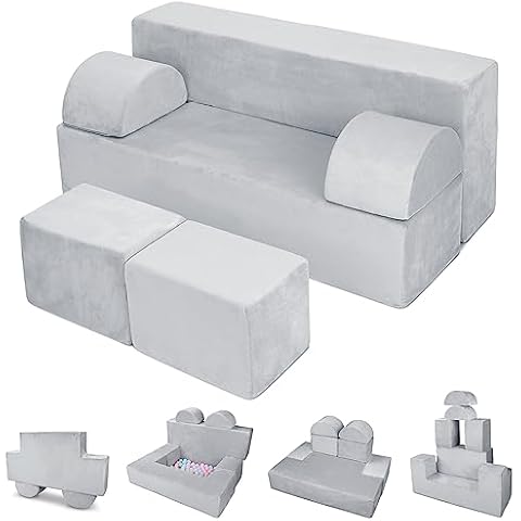 DREAMANIA Kids Couch Sofa 6PCS, Premium Toddler Couch Foam for Child Teens, Modular Kids Sofa Furniture for Bedroom Playroom Toy Living Room, Prefect Gift for Girls & Boys, Grey Cover