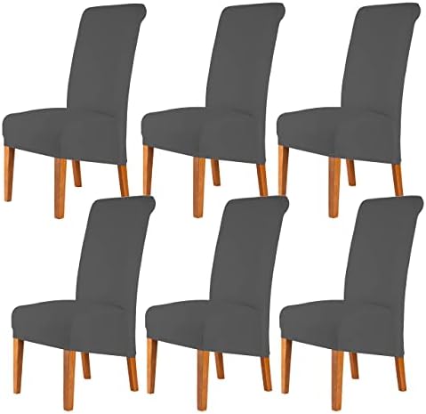 CMAKER High Back Chair Covers Stretch Spandex Fabric Chair Slipcover Seat Cover for Home Washable Removable Parsons Chair Protector Dining Room Kitchen Hotel,Set of 6,Wine Red