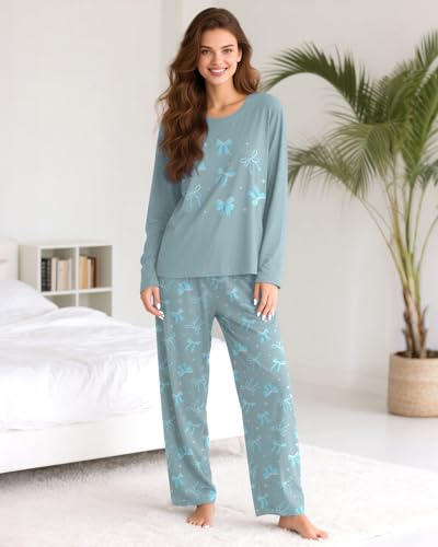 Image of Womens Pajama Sets Soft Lounge Set Heart Ladies Pajamas Pants Sleepwear with Pockets Soft Pjs for Women Set