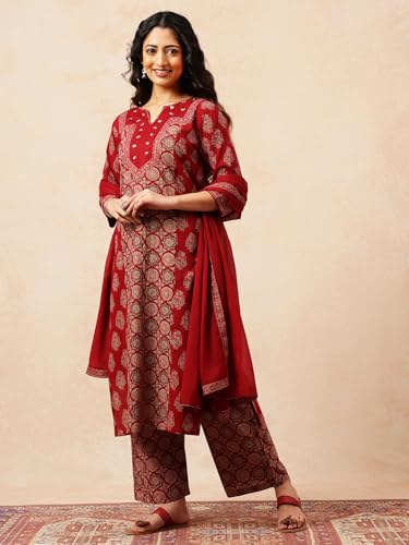 Image of Vbuyz Women Foil Print & Gota Patti Work Straight Cotton Salwar Suit | Straight Kurta Pant Dupatta | Kurta Set with Dupatta for Women | Suit Set | Ethnic Set | Printed Kurta Set