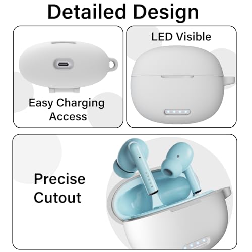 Image of Sounce Earphone Case Cover for GOBOULT W20 TWS Soft Silicone Skin Case Cover Shock Absorbing Protective Case with Keychain [Front LED Visible] - White