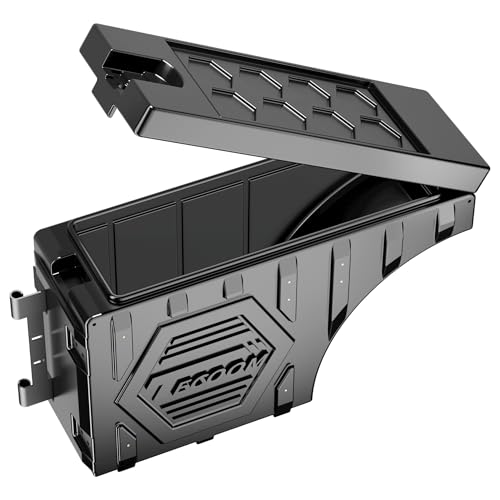 Tecoom Universal 20L Truck Bed Storage Box Lockable Waterproof Truck Bed Toolbox Fit Driver & Passenger Side Double Layer Swing Wheel Well Tool Box for Truck Trunk Storage Organizer, Black, 1PCS