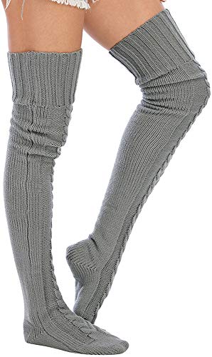 Leoparts Women's Cable Knitted Thigh High Boot Socks Extra Long Winter Stockings Over Knee Leg Warmers2