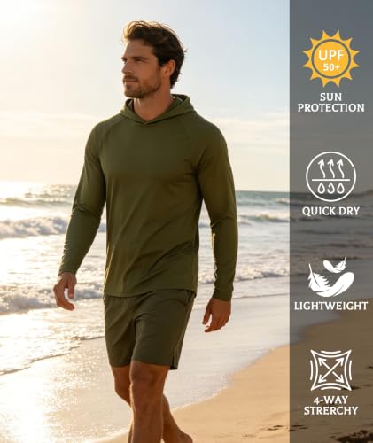 Image of Hoodies for Men UPF 50+ Sun Protection Fishing Shirts Long Sleeve Lightweight Rash Guard Shirt UV SPF Sweatshirt