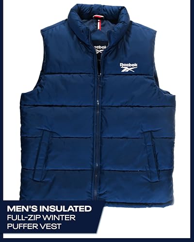 Image of Reebok Mens Puffer Vest - Full Zip Midweight Thick Insulated Sleeveless Jacket for Men - Outdoor Quilted Puffer Winter Vest