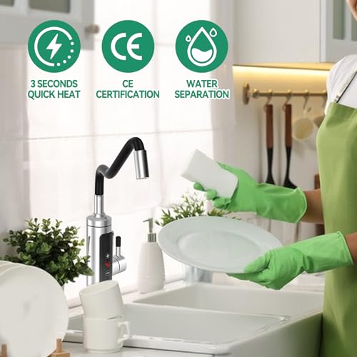 Wasserhahn mit Durchlauferhitzer, 220V Elektrischer sofortiger Wasserhahn Küchenarmatur mit 360 Grad drehbarem Schlauch, Warmwasserbereiter Wasserhahn für Küche Bad