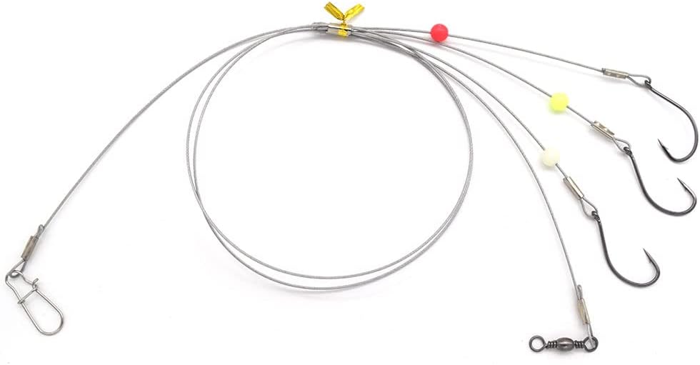 Fishing Hook Rigs with 49 Strands Steel Leaders-Saltwater Surf Fishing Tackle Kit Heavy Duty Hooks