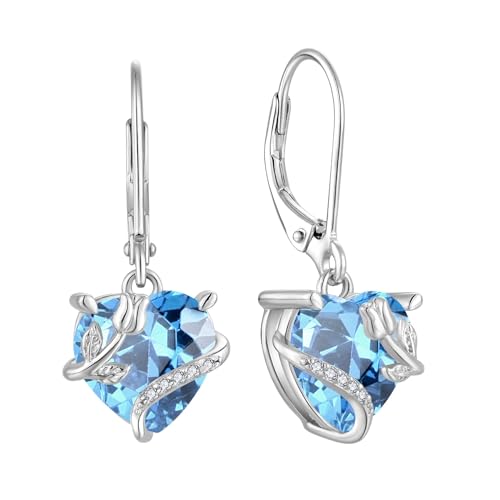 Boucles d'oreilles pendantes argent 925 cœur roses et zircon cubique pour femme