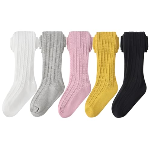 Image of Bafeicao Toddler Baby Girls Tights Cable Knit Leggings Stockings | Little Girl Cotton Pantyhose, Ribbed, Stretchy, Elastic Waistband, Daily, School, Dance, Underdress, Fall/Winter, Multi-Pack