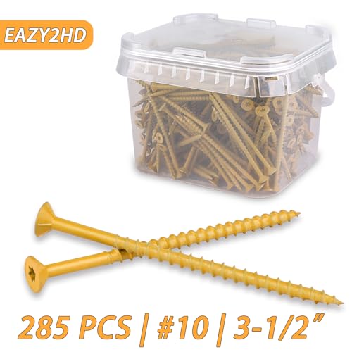 Image of Eazy2hD Deck Screws # 10 x 3-1 /2 Inch, 285 Pcs, Steel Exterior Wood Screw | Epoxy Coated Rust Resistant, Construction Screw for Fence Framing Drywall, Tan, 5 Lb, Torx /Star Drive Head, T25 Bit Included