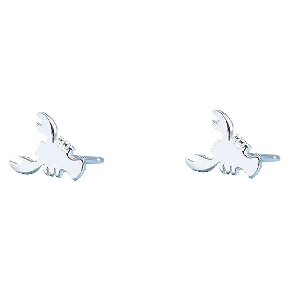 Cute Crawfish Animal Stud Earrings for Women Teen Girls Men 925 Sterling Silver Whtie Golid Plated Cartilage Hypoallergenic Sensitive Ears Small Simple Post Studs Holiday Jewelry for Daughter