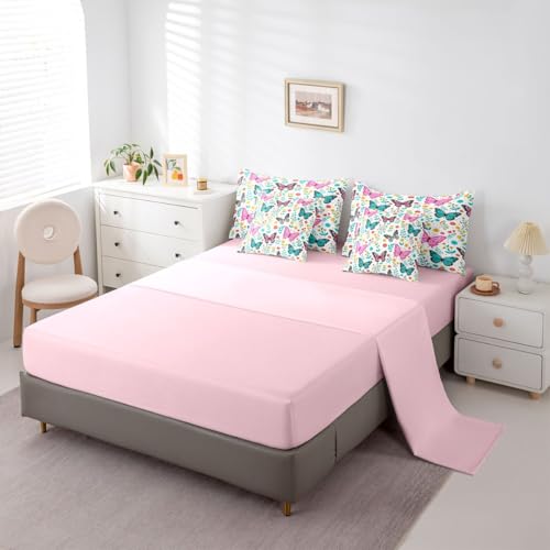 Image of Erosebridal Colorful Butterflies 7 Pieces Bedding Set Full,Cartoon Floral Bed in a Bag,Flying Butterfly Bed Set Includes Comforter,Sheet Set,Pillowcases & Pillow Covers,Garden Flower Bedroom Decor